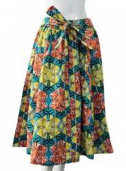 Multi Green Cotton African print Skirt