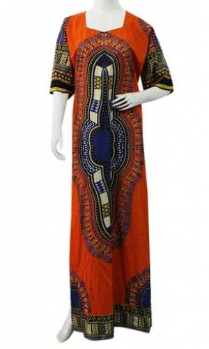 Orange and Blue African Long Dress  by Diwan Overseas