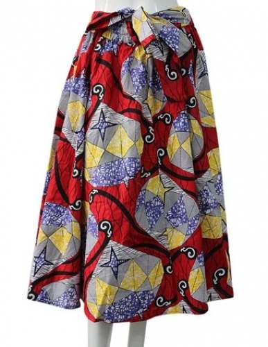 Red Cotton African Print Skirt  by Diwan Overseas