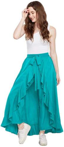 Buy Light Blue Crepe Ruffle Palazzo By R TAZE by R Taze Texo Fab