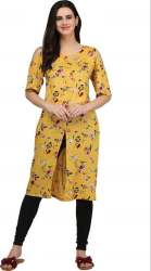 Casual Wear Yellow Front Slit Kurti 