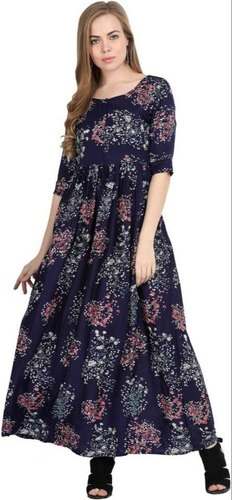 Flowery Printed Blue Ghera Kurti 
