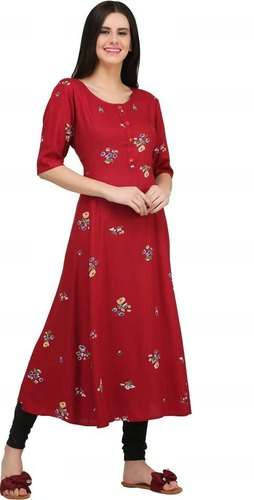 Red Anarkali kurti by Moon Touch Fabric