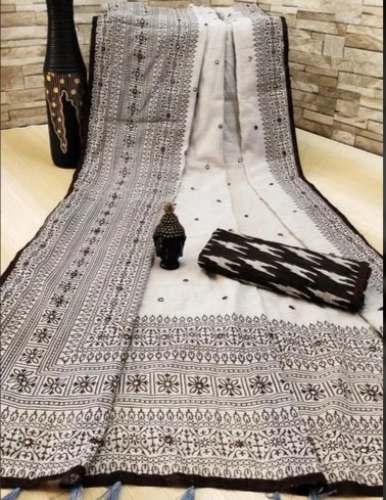 Soft Linen Mirror Work Saree For Women
