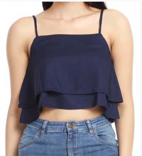 Spaghetti Strip Blue Crop Top  by Genzee