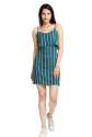 Teal Green Strip Design One Piece Dress