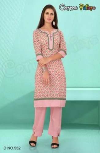 Cotton Pink Kurti Pant Set For Women by Cotton Prints