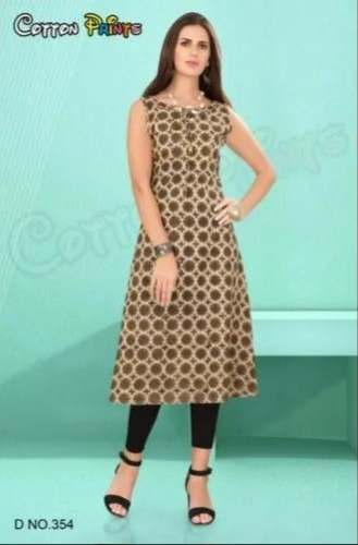 Sleevless Cotton Printed Kurti For Women