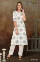White Cotton Kurti Pant Set For Women