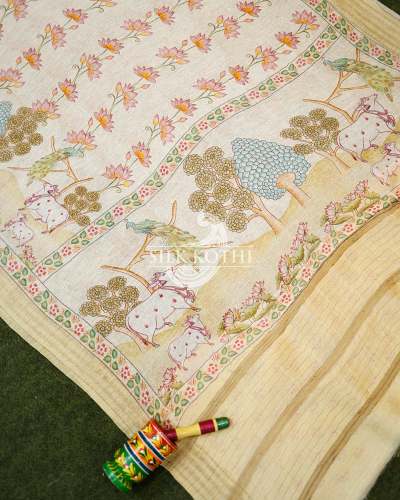 PICHWAI PRINTED LINEN BANARASI HANDLOOM SAREE