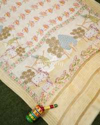 PICHWAI PRINTED LINEN BANARASI HANDLOOM SAREE