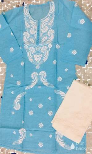 New Collection Sky Blue Kurti Pant Set by Nirmala Chikan Handicraft