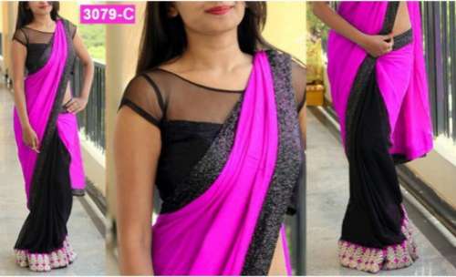 Fancy Plain Satin Silk Saree with Lace Border