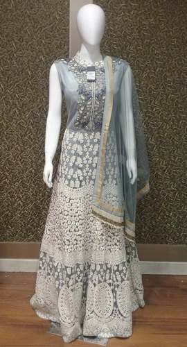 Embroidered Grey Long Anarkali Gown Suit by Brandz Fashion