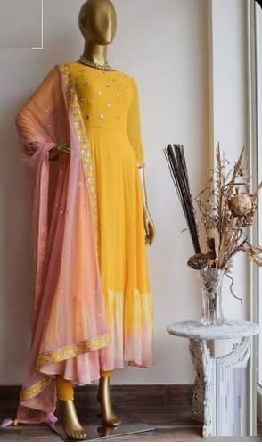 Party wear Yellow Long Anarkali Suit  by Brandz Fashion