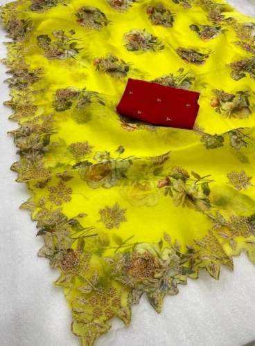 Party Wear Organza Cut Work Saree