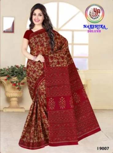 Casual Wear Maroon Printed Cotton Saree  by Yogendra Arts