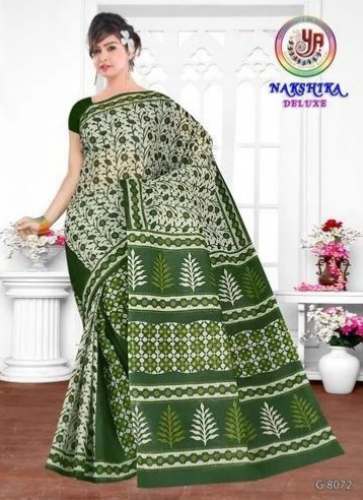 Fancy Cotton Green Printed Saree  by Yogendra Arts