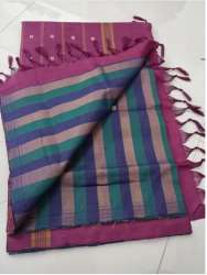 Multi color Vaazhai Festive Wear Plain  Pattu Saree