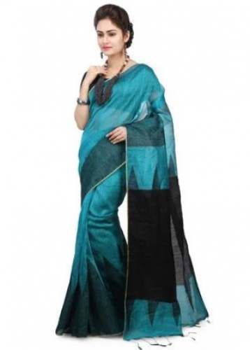 Fancy Blue Designer Linen Saree For Women