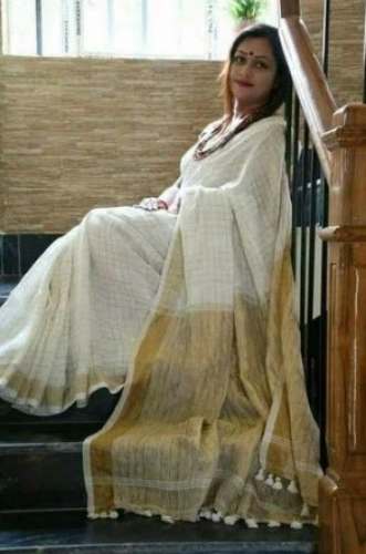 Ladies Formal Wear Linen Check Saree For Women