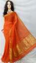 Orange Linen Plain Handloom Saree For Women