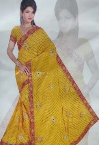 New Arrival Yellow Jaipuri Printed Chiffon Saree by Sindhwani Sarees