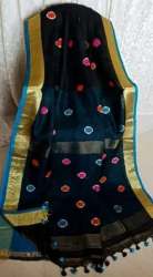 Trendy Navy Blue Linen Butti Saree