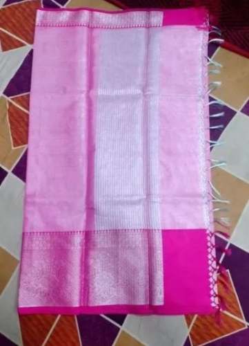 New Pink Tissue Border Saree For Women by Shams Sarees