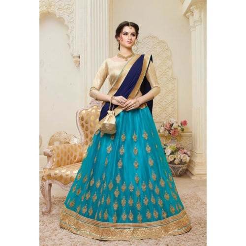 Designer Sky Blue Embroidered Lehenga  by Mohini Creations