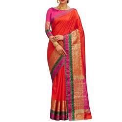 Marriage wear Orange Banarasi saree