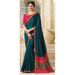 Party wear Embroidered Green Saree