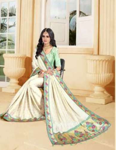 Plain lace border Jacquard Saree by Kankavati