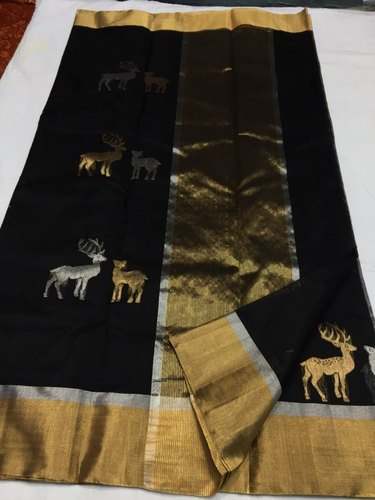 Black Color Chanderi Silk Saree by Negi Enterprises