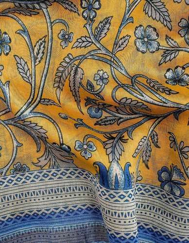 Yellow Printed Chanderi Fabric
