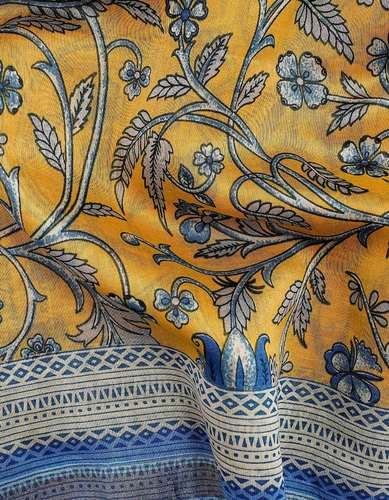 Yellow Printed Chanderi Fabric by Negi Enterprises