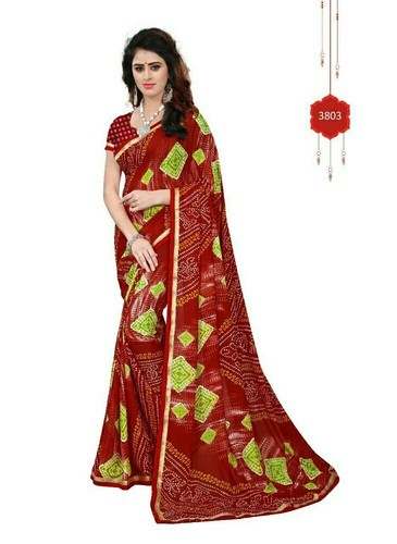 Red Georgette Bandhani Saree by Lucky Enterprise