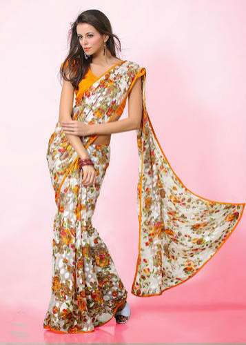 Designer Floral Print Brasso Saree by Way2hunt Fashion