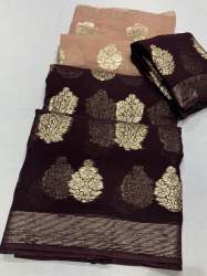 Beautiful Double Color Shaded Georgette Golden Zari Border Saree