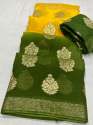 Beautiful Double Color Shaded Georgette Golden Zari Border Saree thumb 4