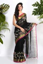 100count Embroidered Linen Saree