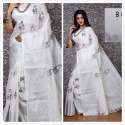 100count Embroidered Linen Saree thumb 6