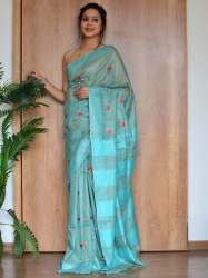Banarasee Handloom Pure Khadi Cotton Embroider Saree-Green
