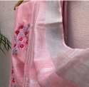 Candy Pink Floss Linen Embroidered Saree thumb 1