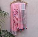 Candy Pink Floss Linen Embroidered Saree thumb 2