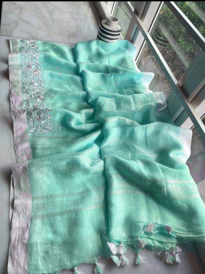 cotton embroidered work saree 