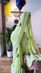 Exclusive linen silk French knot work saree