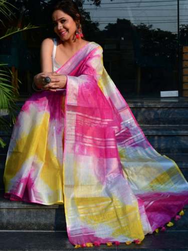 Fancy Cotton Slub Sibori Dyed Saree by the goodwill of linen