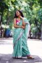 Fancy Sea Green Linen Embroidered saree thumb 1
