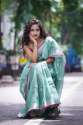 Fancy Sea Green Linen Embroidered saree thumb 2